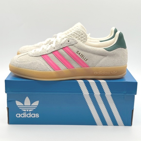 Adidas Gazelle Indoor Off White/Lucid Pink/Gum Size 7.5 Women Sneaker JQ1096 NEW - Picture 1 of 9